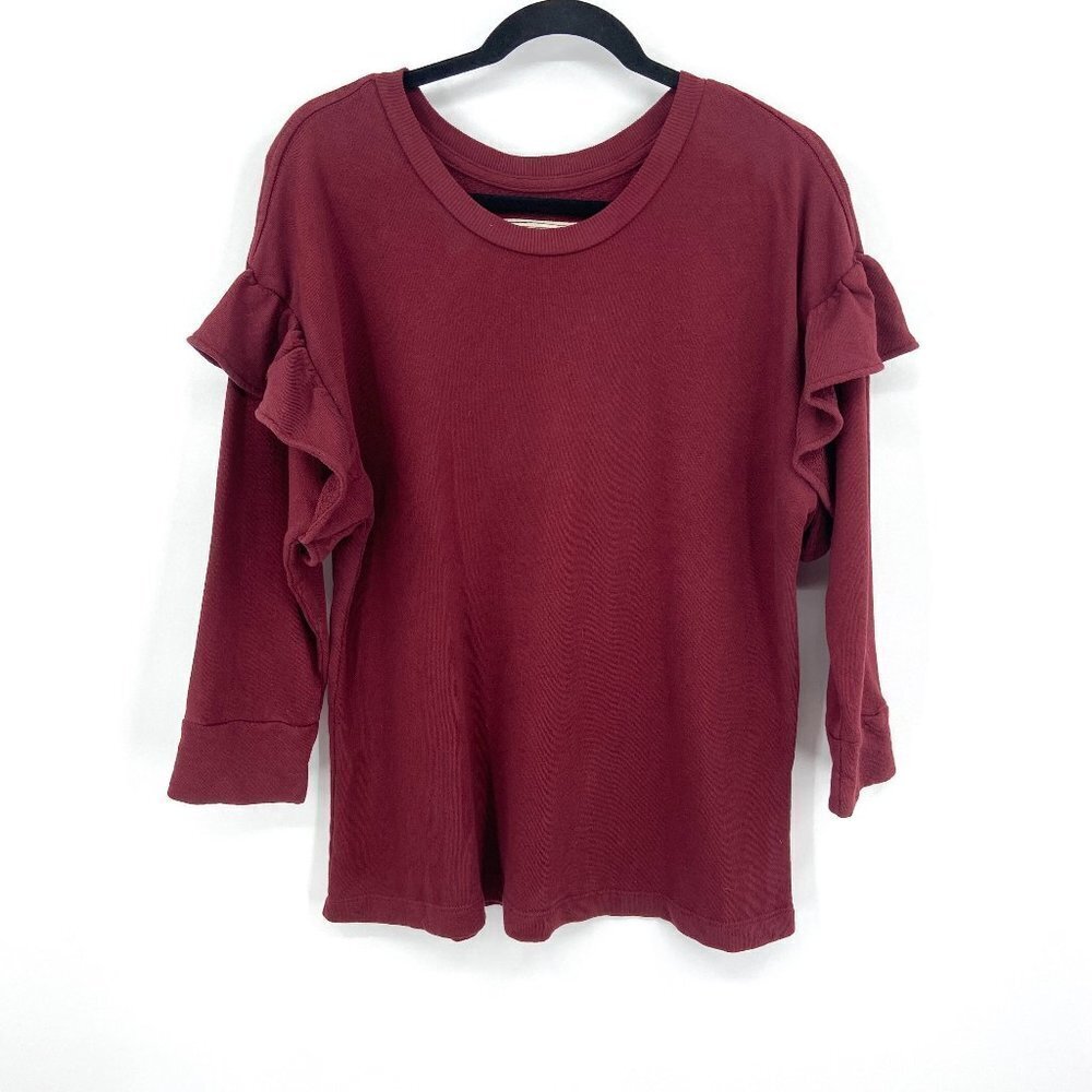 CURRENT ELLIOTT Burgundy Ruffle Shoulder Long Sleeve Top Size Small
